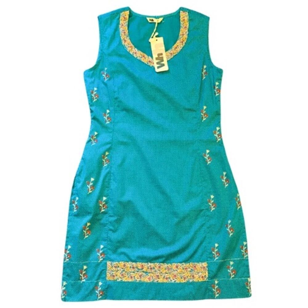 NWT Blue & White Polka Dot Embroidered Floral Cotton Sleeveless Tunic Top (S)